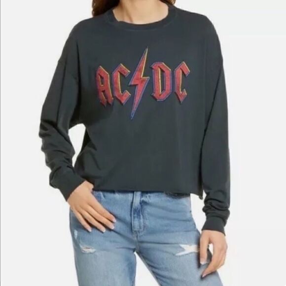 Daydreamer x Free People AC/DC Long Sleeve Black Tee Size XSmall - Picture 1 of 6